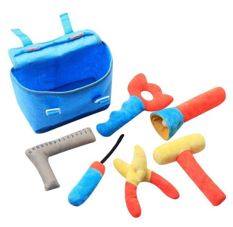 Plyšové hračky / dětské nářadí v kufříku, 6 ks  (Modrá)