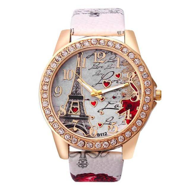 Dámské náramkové hodinky s Eiffelovkou - Bílá