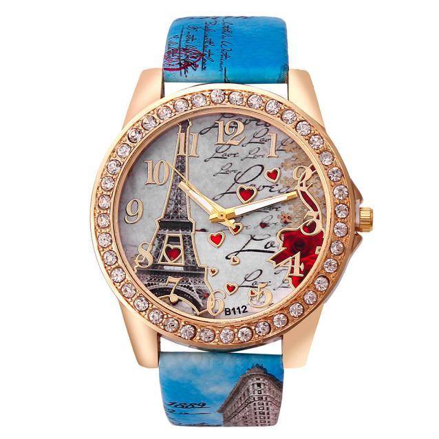 Dámské náramkové hodinky s Eiffelovkou - Modrá