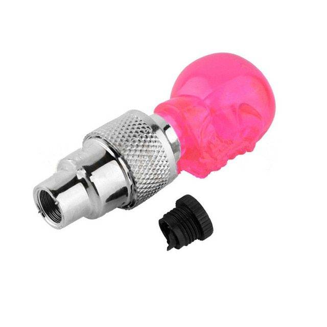 Svítící ventilek lebka - na kolo, auto... 1 ks, více barev - Růžová