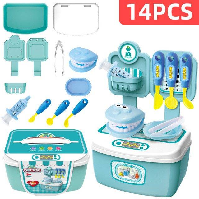 Dětská kuchyňka, nářadí, zubař, kadeřnictví v kufříku - zubař