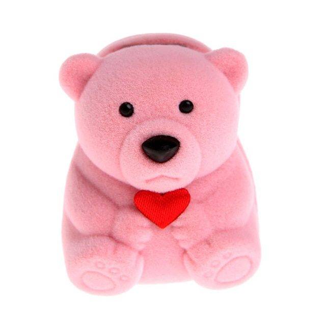 Dárková krabička na náušnice | krabička na prstýnek, styl medvídek - Růžová