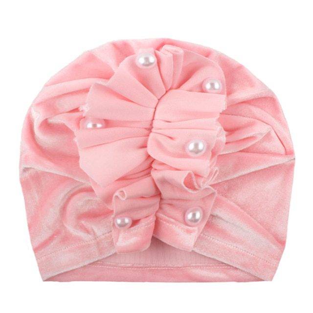 Semišová čepička pro miminka | dětská čepice, imitace perel - Růžová 1