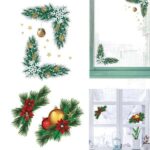Vánoční nálepka | květinová samolepka na okno, 20 x 30 cm – 2 ks