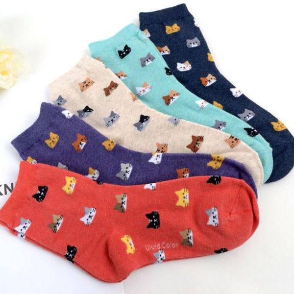 Vysoké ponožky / vtipné ponožky, styl kočičky, univerzální velikost – 5 barev