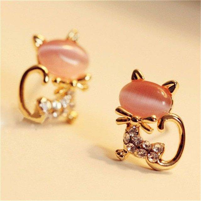 Dámské náušnice | originální šperky, styl kočičky - 1 pár - Růžová kočka