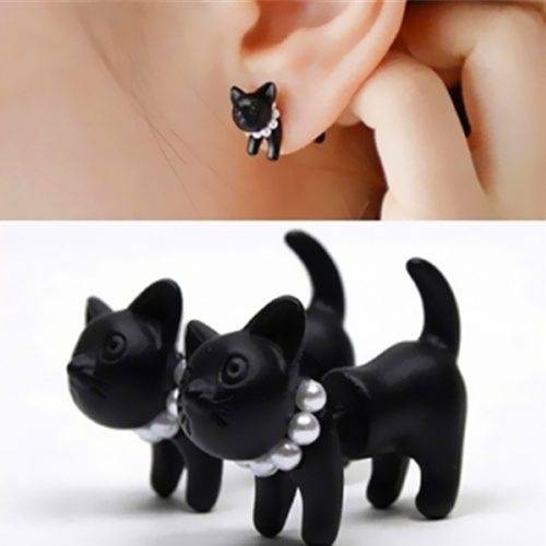 Dámské náušnice | originální šperky, styl kočičky - 1 pár - Černá zlá kočka