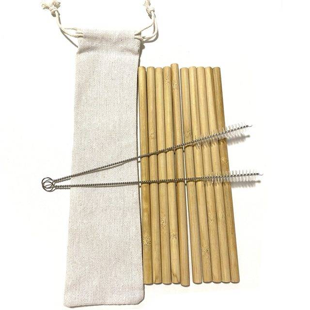 Bambusová brčka | ekologická brčka s kartáčkem, 10 ks - 10 ks rovných v bílém sáčku