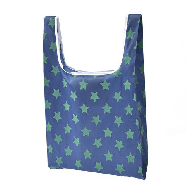 Skládací nákupní taška | ekologická taška na nákup - modrá se zelenými hvěždičkami