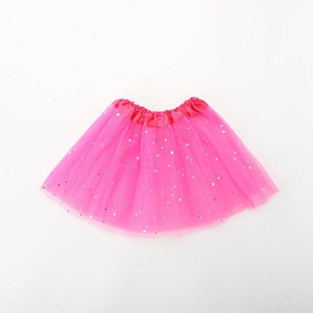 Dětská tylová sukně | tutu sukně s hvězdičkami, univerzální velikost - 6 barev - Tmavě růžová