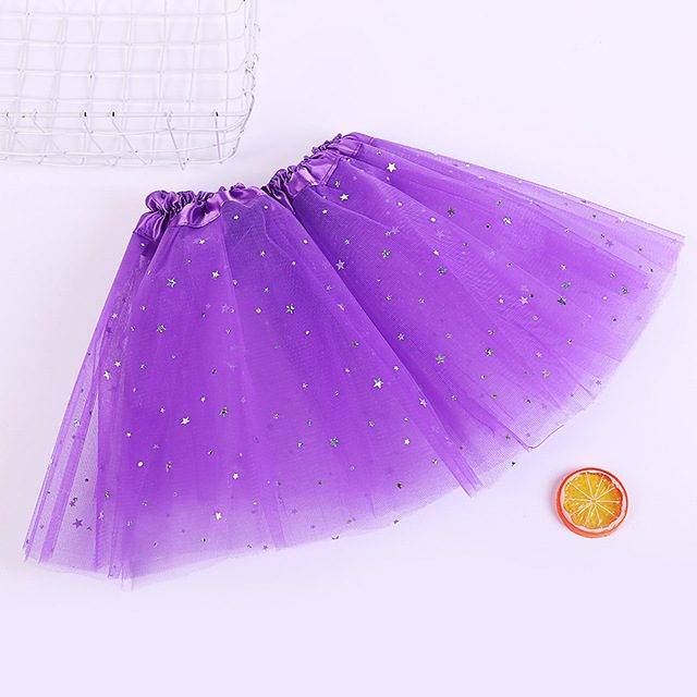 Dětská tylová sukně | tutu sukně s hvězdičkami, univerzální velikost - 6 barev - Fialová