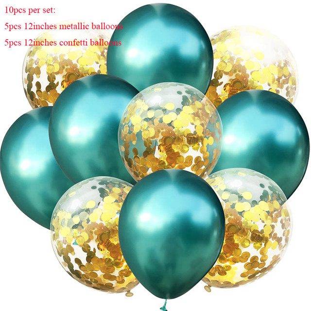 Balónky na párty | nafukovací balonky s konfetami - kovová zlato zelená
