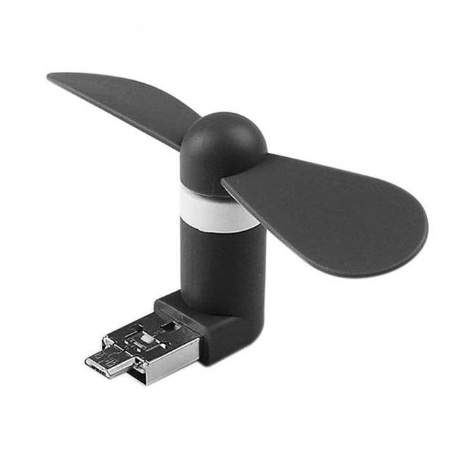 Větráček na mobil | USB ventilátor, 2v1 - USB a micro USB - černý