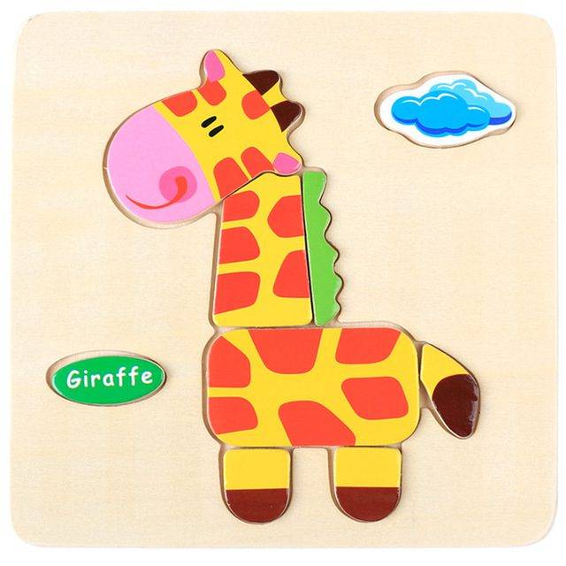 Dřevěné skládačky | dřevěné puzzle pro nejmenší - 15 x 15 cm - žirafa