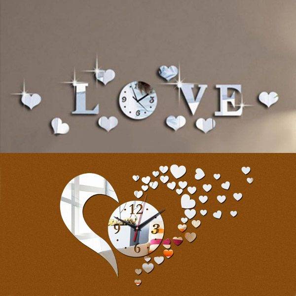 Nástěnné hodiny | nalepovací hodiny na zeď - motiv láska