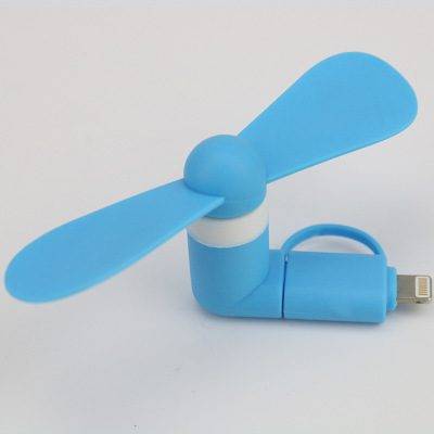 Micro usb větráček | mini ventilátor na mobil, 2v1, pro micro usb a iPhone - Modrý