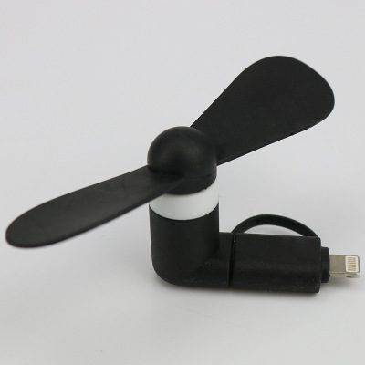 Micro usb větráček | mini ventilátor na mobil, 2v1, pro micro usb a iPhone - černý