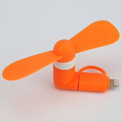 Micro usb větráček | mini ventilátor na mobil, 2v1, pro micro usb a iPhone - Oranžový