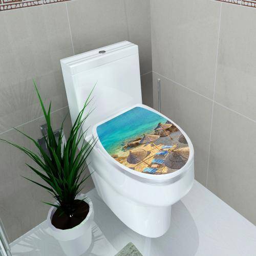 Samolepka na toaletu | nálepka na WC - pláž se slunečníky