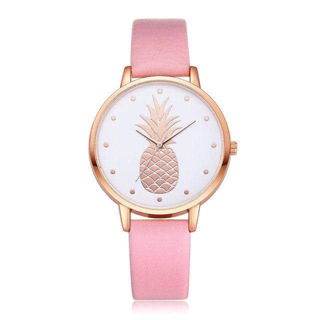 Dámské hodinky | náramkové hodinky, motiv ananas - Růžová