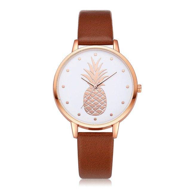 Dámské hodinky | náramkové hodinky, motiv ananas - hnědé