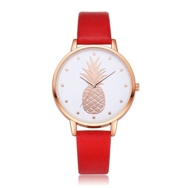 Dámské hodinky | náramkové hodinky, motiv ananas - červená