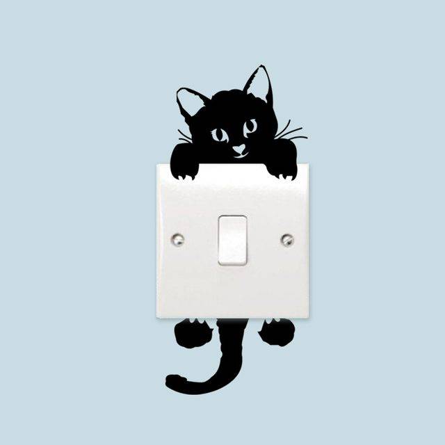 Nálepka na zeď | 3D samolepka na zeď kočka - kočka objímající vypínač