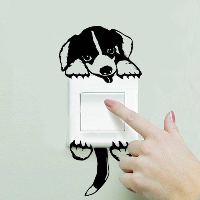 Nálepka na zeď | 3D samolepka na zeď kočka - pes na vypínači