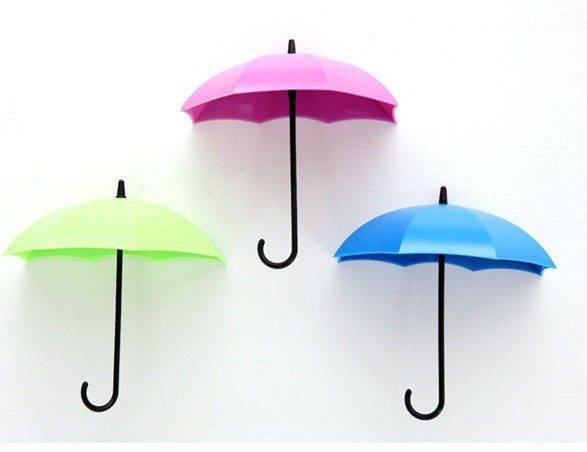 Věšák na zeď | háček na klíče deštník, 3 ks - fialový, zelený, modrý