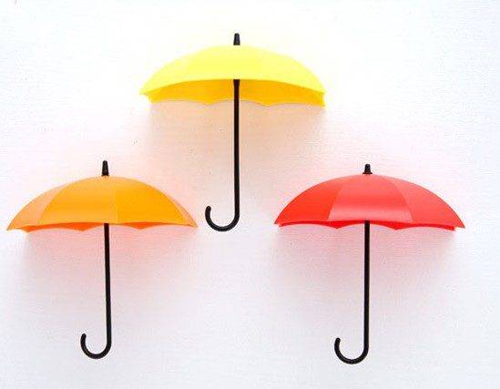 Věšák na zeď | háček na klíče deštník, 3 ks - růžový červený žlutý