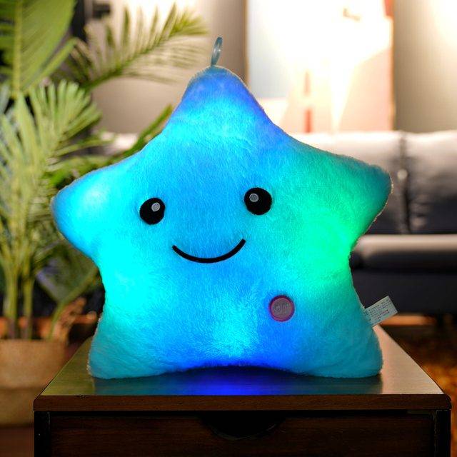 Dekorační polštář pro děti | svítící polštář hvězda, plyšový - Modrý