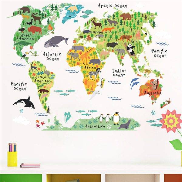 Dětská tapeta | samolepka na zeď mapa světa, 95 x 73 cm