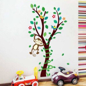 Dětská tapeta | samolepka na zeď opička na stromě, 45 x 85 cm