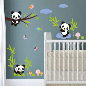 Nálepka na zeď | samolepka na zeď pandy na větvích, 107 x 80 cm