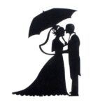 ženich a nevěsta pod deštníkem černá silueta