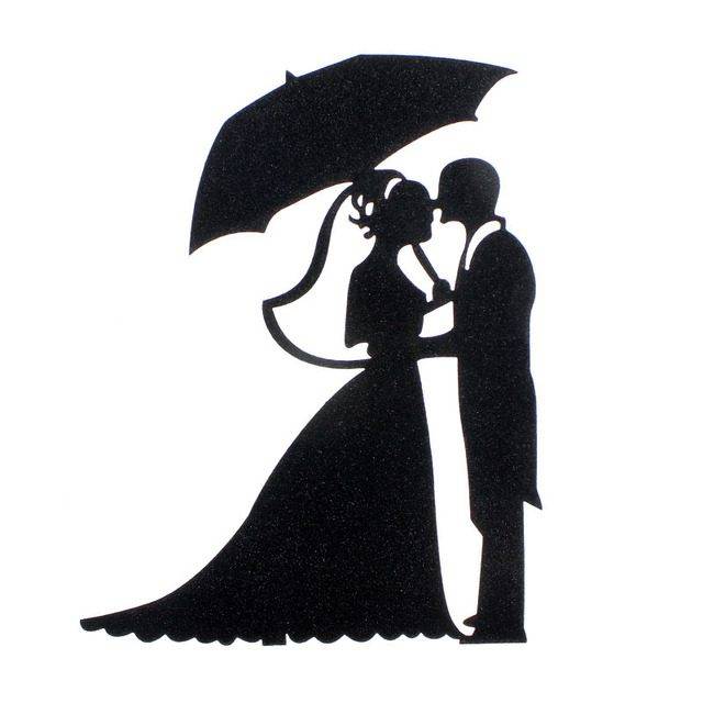 Dekorace na svatební dort | ozdoba na svatební dort - ženich a nevěsta pod deštníkem černá silueta