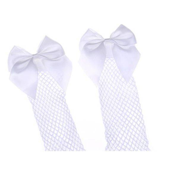 Dámské ponožky | síťované ponožky s mašli - univerzální velikost - Bílé
