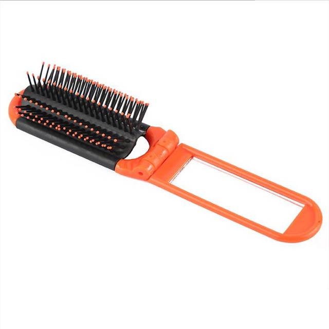 Přenosný skládací kartáč na vlasy se zrcátkem - Oranžová