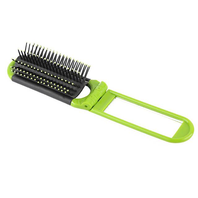 Přenosný skládací kartáč na vlasy se zrcátkem - Zelená