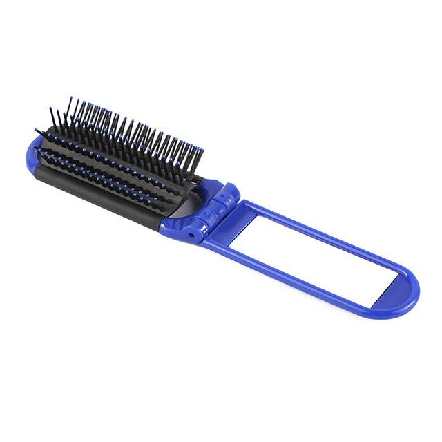 Přenosný skládací kartáč na vlasy se zrcátkem - Modrá