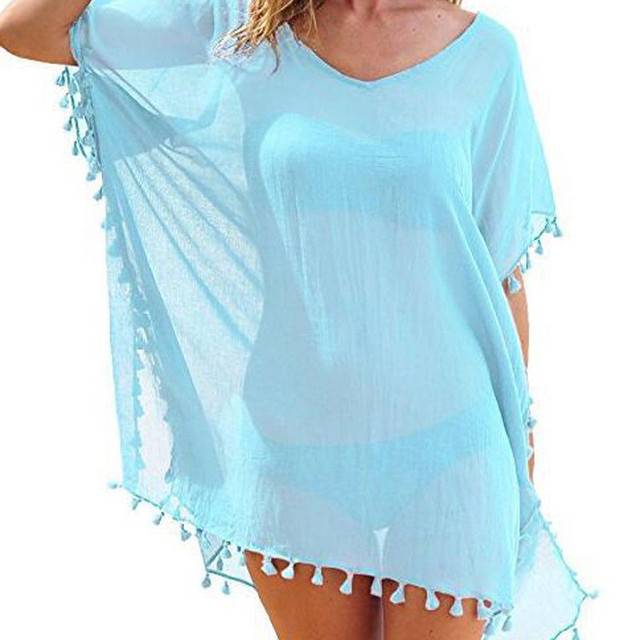 Letní plážové pareo šaty s třásněmi - 6
