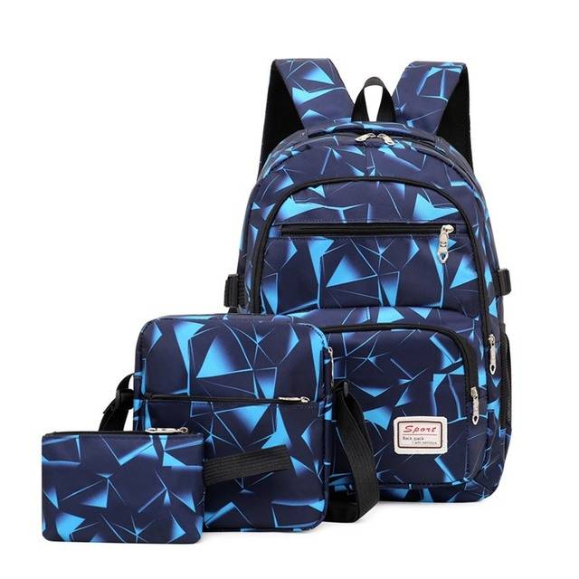 Školní batoh pro studenty | sada 3 kusů - Modrá
