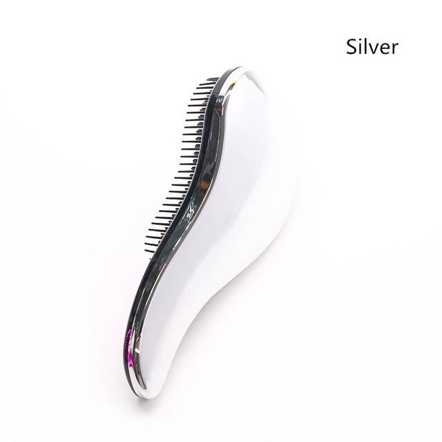 Lesklý masážní kartáč na vlasy - Stříbrný