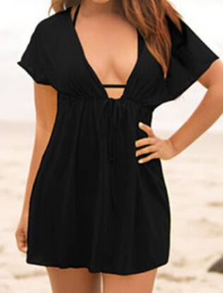 Letní plážové šaty přes plavky - černá