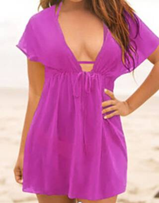Letní plážové šaty přes plavky - Fialová