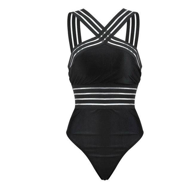 Jednodílné sexy stylové plavky - Černá, XL