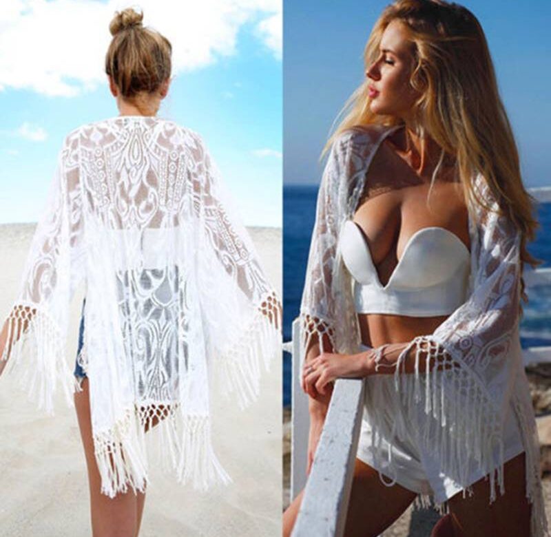 Letní bílé plážové šaty – krajkové