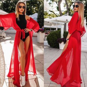 Letní červené průhledné plážové šaty