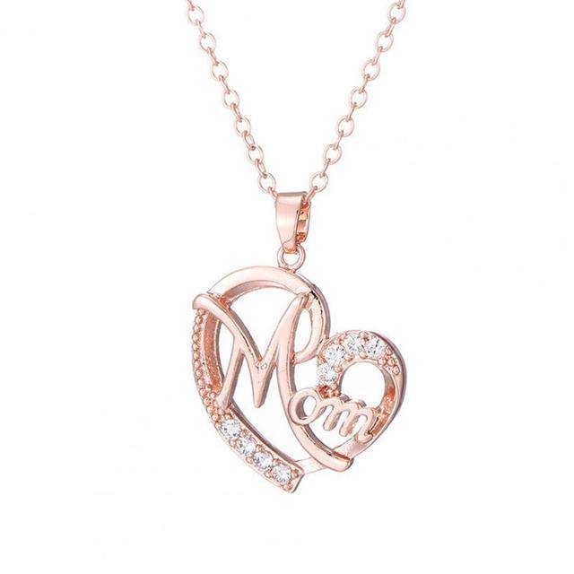 Šperk řetízek s přívěskem srdce + nápis MOM - více barev - Růžové