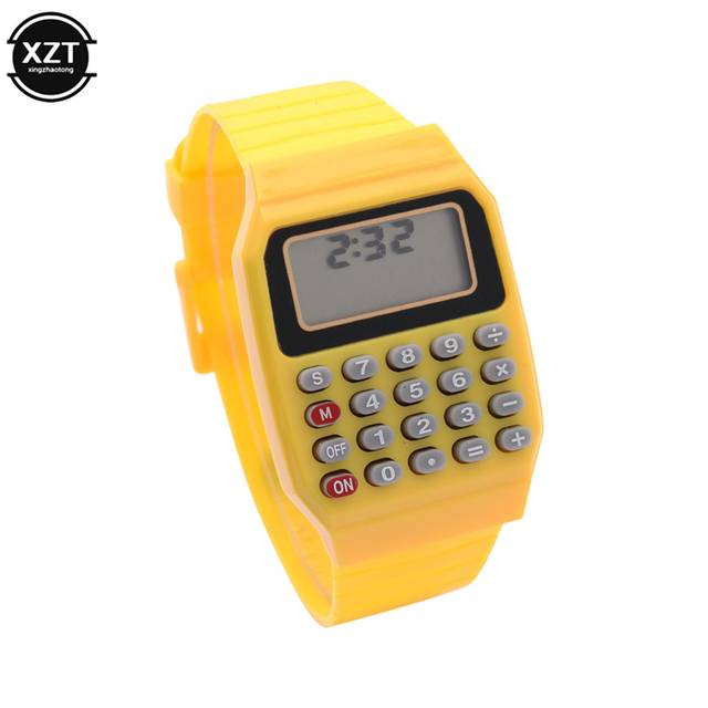 Dětské náramkové školní hodinky s kalkulačkou - Žlutá